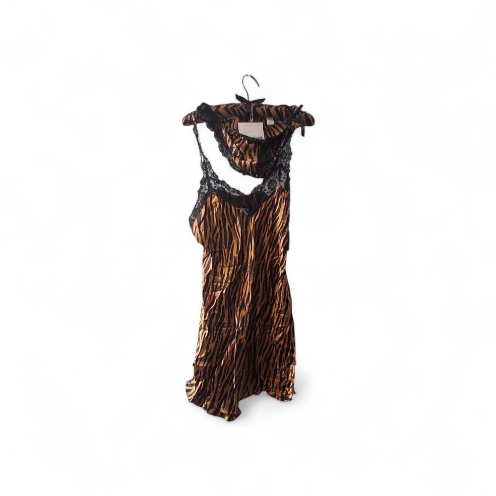 Silkscreen vintage nwt nightgown lingerie + panties Large silk zebra print